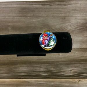 Vtg Alastor Enamel Made in England Teddy Decorating Christmas Tree Pill Box 1.5”